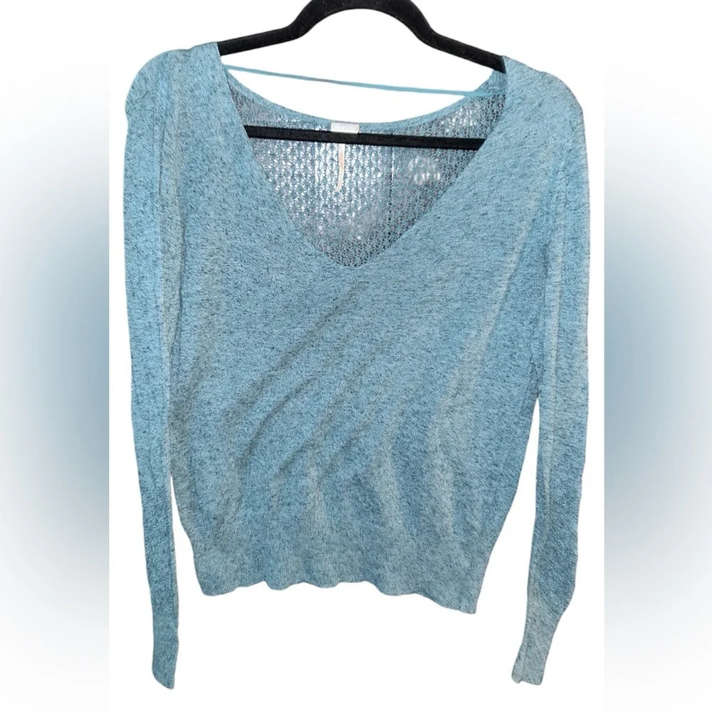 Free People Beach Blue Knit Long Sleeve Top